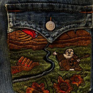 True Religion Vintage jeans,  Joey jeans Buddha embroidered on rear pocket